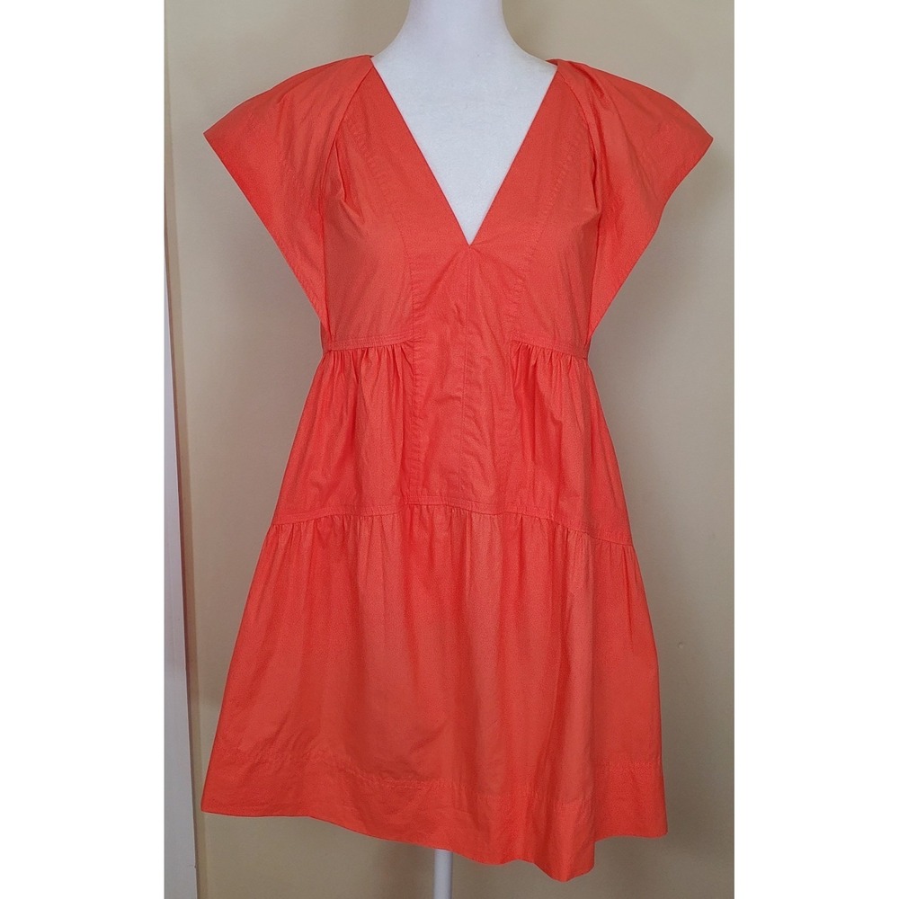A.L.C. Haley Mini Dress Spiced Coral Pockets Tiered 00 V Neck Cotton Preppy